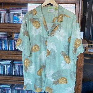 CUBAVERA 100% Silk Hawaiian Shirt Predominantly Green Tones Size XXL